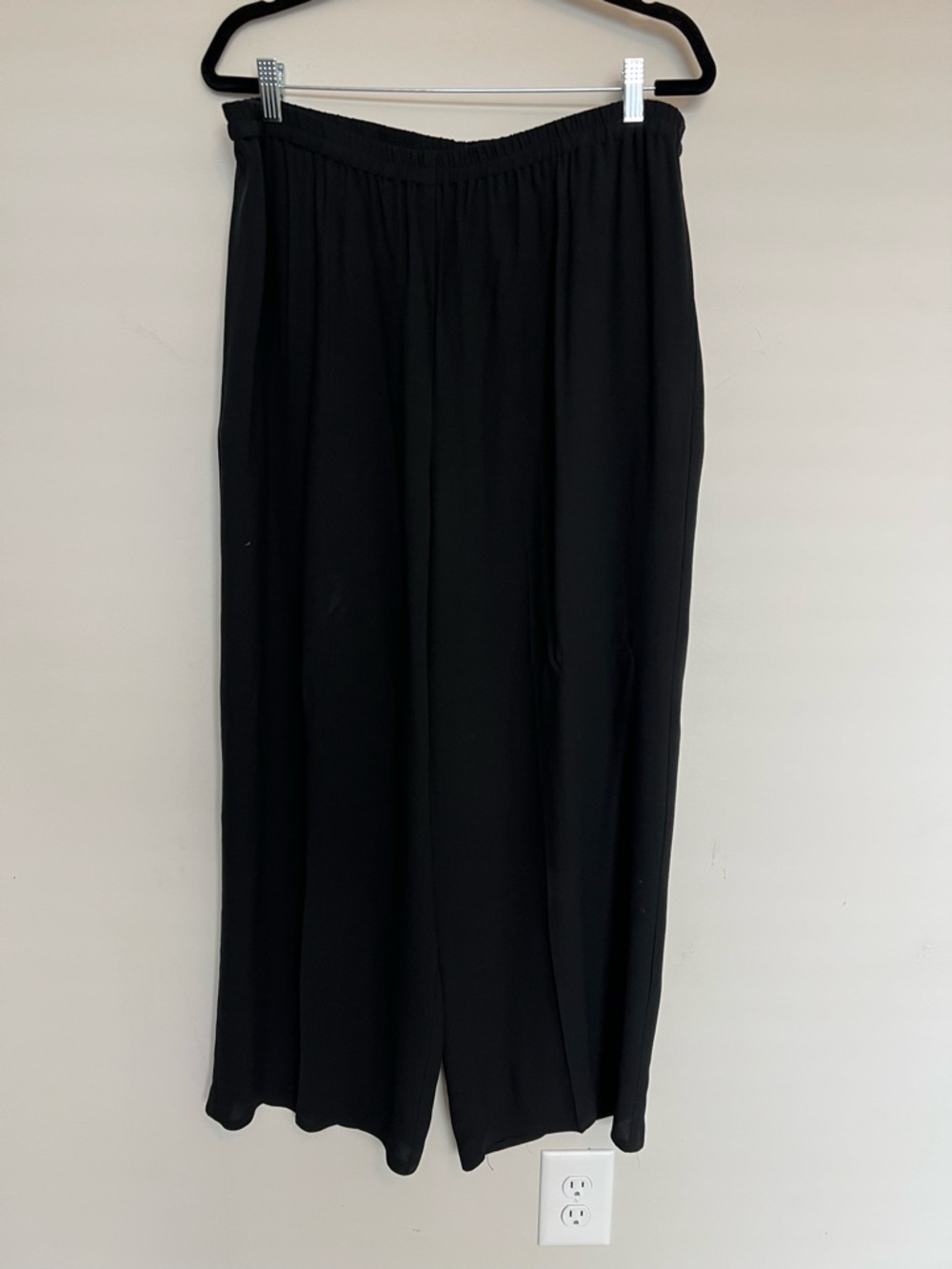 Eileen Fisher Black Wide-Leg Elastic Waist Pants 100% Silk Size L